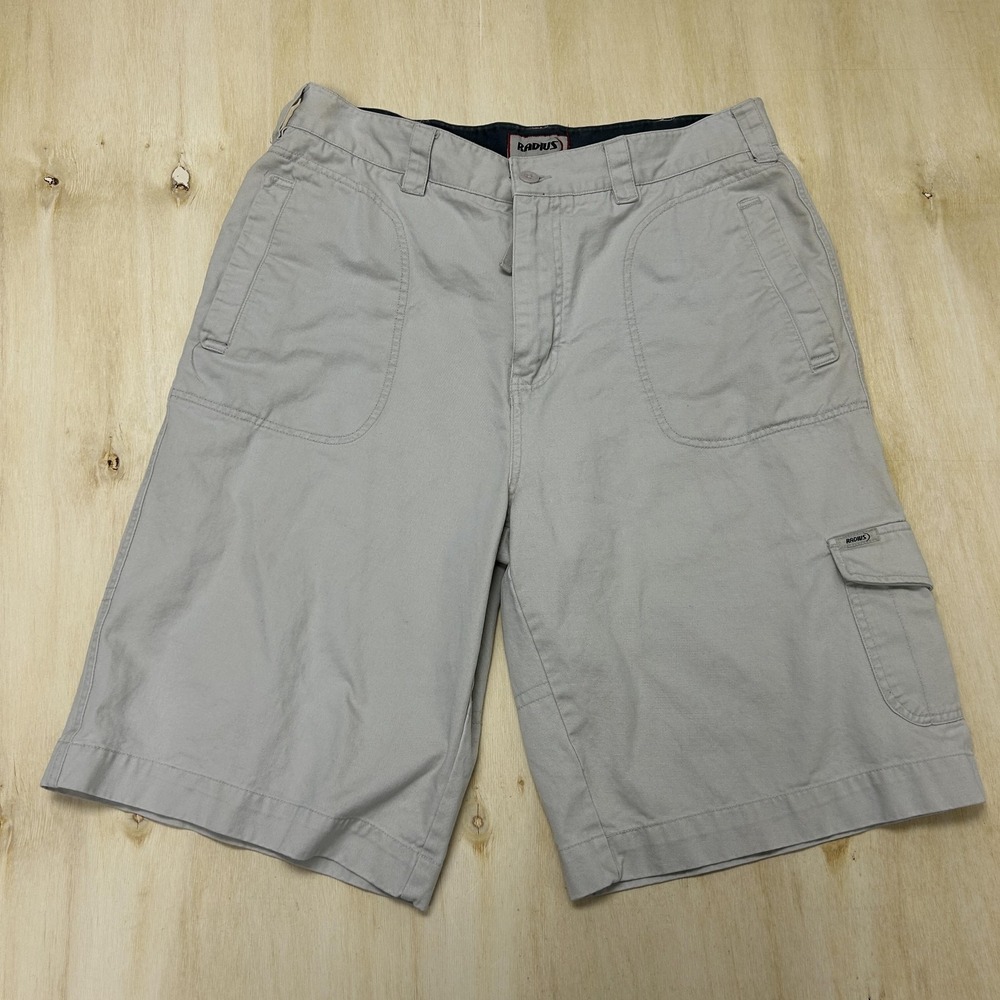 Y2K Radius Cargo Shorts Mens 36 Gray Canvas Relaxed Utility Pockets 12" Inseam